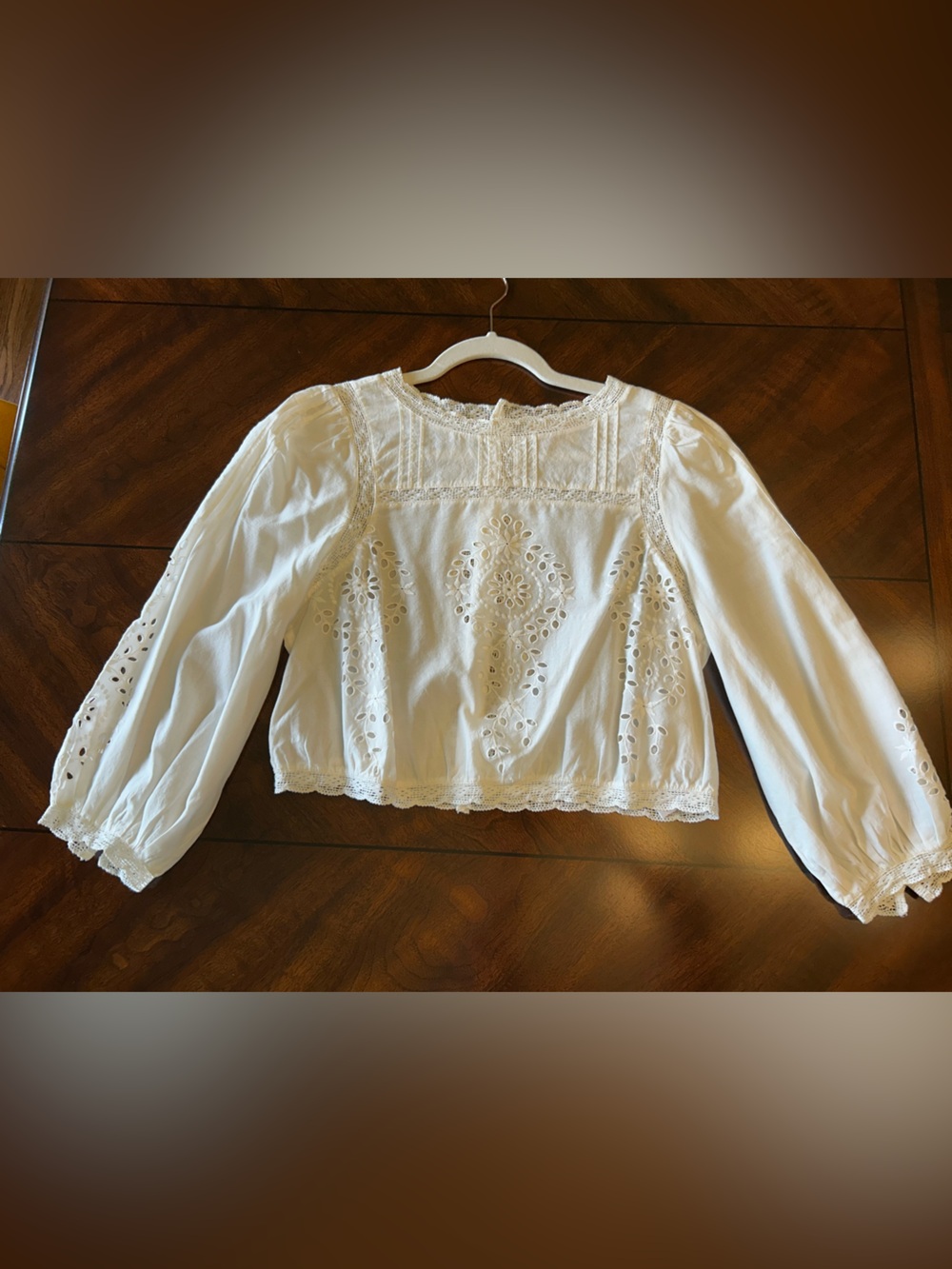 Sezane Enea White Eyelet Lace Panel Blouse